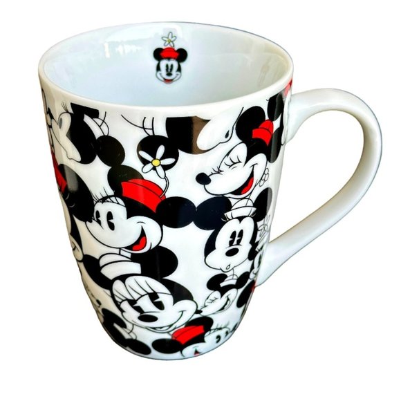 Disney Other - Disney Mickey Mouse & Minnie Coffee Mug Black White Red with Daisy Flowers 12 OZ